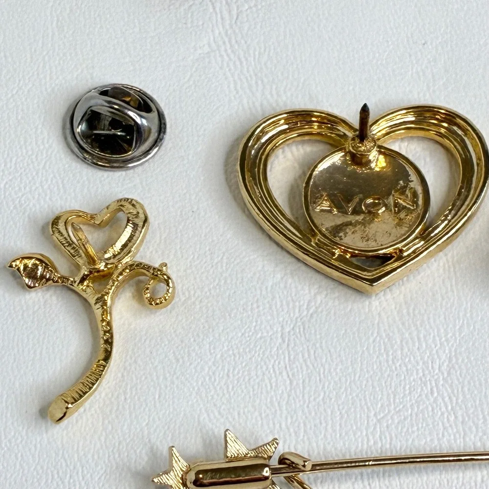 Vintage Pin Lot Avon Heart World Star Stick Pins Gold Tone Jewelry 7 Pieces